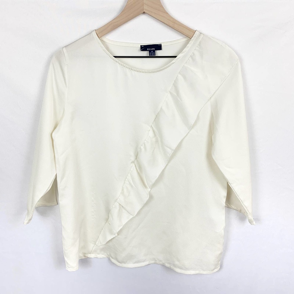 Kiabi White Long Sleeve Blouse with Ruffle Detail